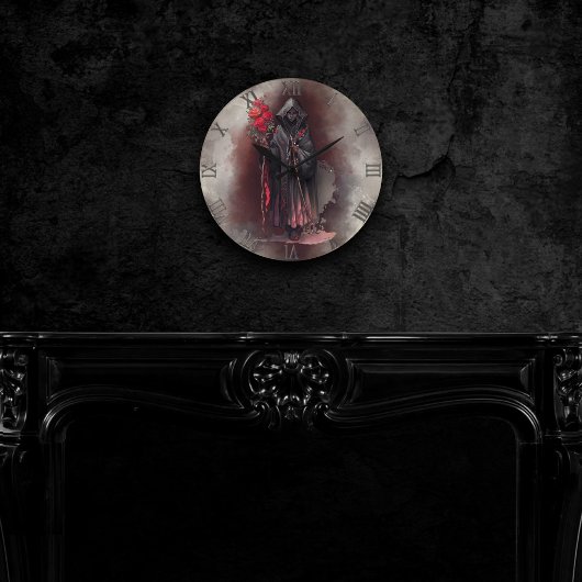 Zauberei | Shadowy Dark Hexe glühende rote Augen Runde Wanduhr