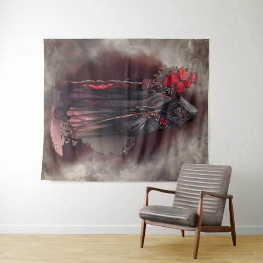 Zauberei | Shadowy Dark Hexe glühende rote Augen Wandteppich (Beispiel (Horizontal))