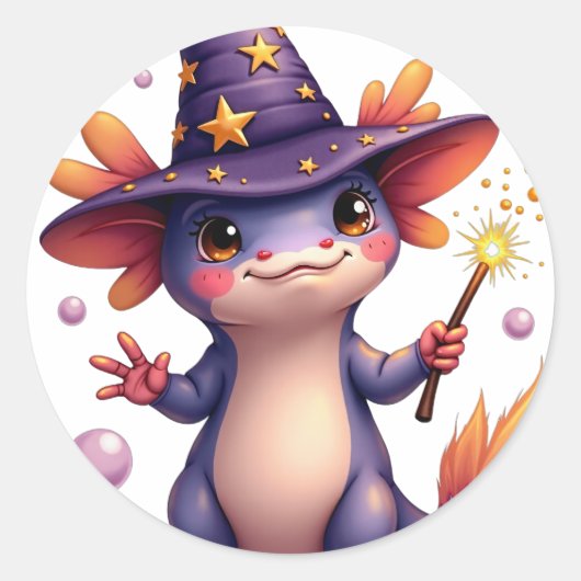 Zauberer Axolotl Runder Aufkleber (Vorderseite)