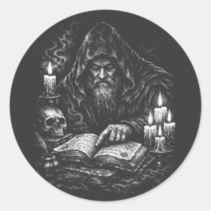 Zauberer beim Studium des Grimoire — von BurnsInHe Runder Aufkleber