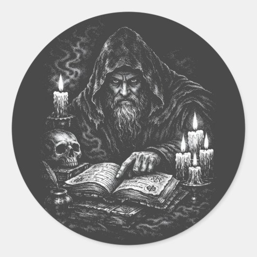 Zauberer beim Studium des Grimoire — von BurnsInHe Runder Aufkleber (Vorderseite)