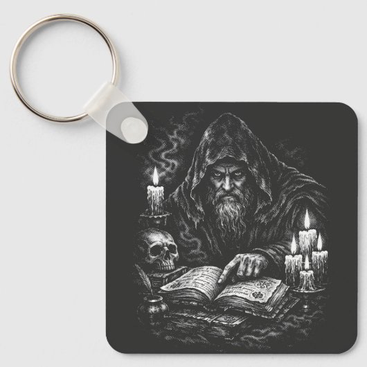 Zauberer beim Studium des Grimoire — von BurnsInHe Schlüsselanhänger (Vorderseite)