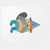 Zauberer-Biber-Decke mit Bart - Regenbogen-Volksku Fleecedecke (Vorderseite (Horizontal))