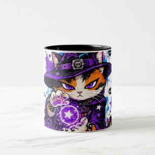 Zauberer Dreifarbenkatze Halloween Zweifarbige Tasse