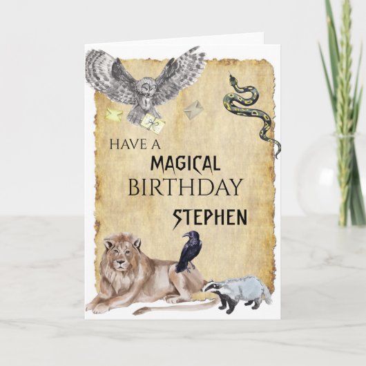 Zauberer Hexenschule Eule Geburtstag Karte (Vorderseite)