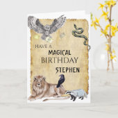 Zauberer Hexenschule Eule Geburtstag Karte (Gelbe Blume)