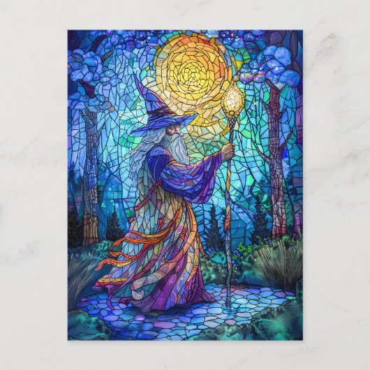 Zauberer im Wald mit Magie Postkarte (Vorderseite)