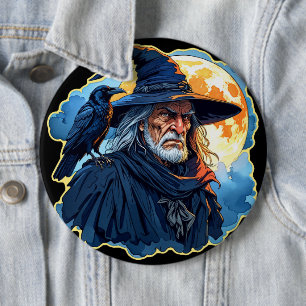 Zauberer mit einem Raben - Halloween Fan Fun 1 Button