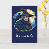 Zauberer mit einem Raven - Halloween Fan Fun 1 Karte (Gelbe Blume)