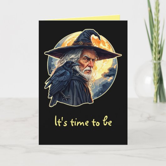 Zauberer mit einem Raven - Halloween Fan Fun 2 Karte (Vorderseite)