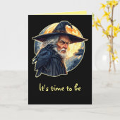 Zauberer mit einem Raven - Halloween Fan Fun 2 Karte (Gelbe Blume)