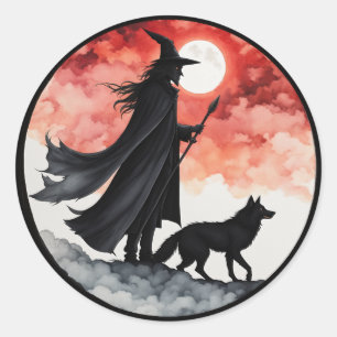 Zauberer mit einem Wolf - Halloween Fan Spaß 2 Runder Aufkleber