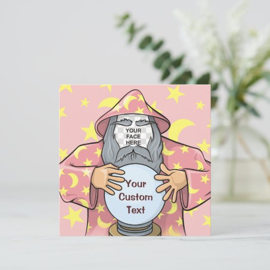 Zauberer mit Gesicht Einladung (Stehend Vorderseite)