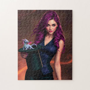 Zauberer mit winzigem Drachen Puzzle