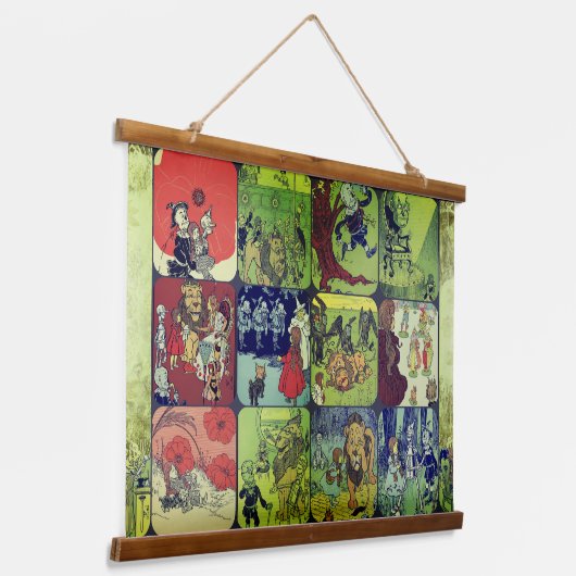 Zauberer Oz Illustrations Storybook Collage | Wandteppich Mit Holzrahmen (Gewinkelt)