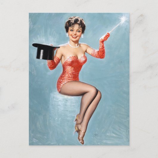 Zauberer Pin Up Postkarte (Vorderseite)