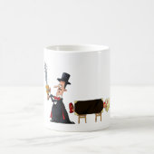 Zauberer sägt Frau in der Hälfte durch Kaffeetasse (Mittel)