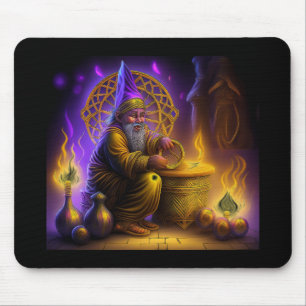 Zauberer sitzt an einem Tisch und beschwört einen Mousepad