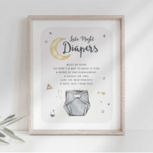 Zauberer Späte Nacht Windeln Baby Shower Schild