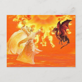 Zauberer und Drache. Postkarte