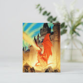 Zauberer und Feuerdrache-Postkarte | Fantasy Art Postkarte (Stehend Vorderseite)