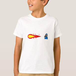 Zauberer- und Feuerkugelbannpixelkunst T-Shirt