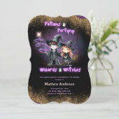 Zauberer und Hexen Son's Töchter Birthday Magic Einladung (Stehend Vorderseite)