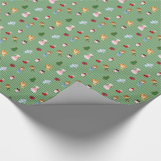 Zauberer von Oz Christmas auf Green/White Gingham Geschenkpapier (Ecke)