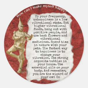Zauberer von Oz Tinman Happiness Red Gold Runder Aufkleber