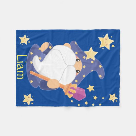 Zauberer, Zauberer und Sterne-Kinderzimmer Fleecedecke (Vorderseite (Horizontal))