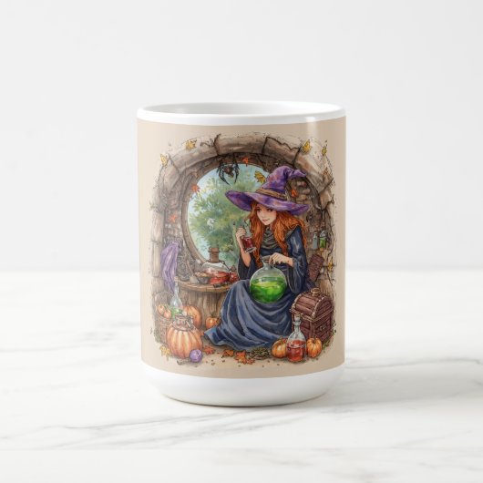 Zauberflüstern, schöne Hexe und ihr Trank Kaffeetasse (Mittel)