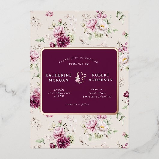 Zaubergarten Blumen Hochzeitfolie Einladung (Vorderseite)