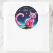 Zauberhaft blauer mit Augen Felin unter hellen Ste Runder Aufkleber (Tasche)