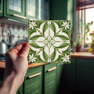 Zauberhaft symmetrische olivgrüne Peridot-Blumenmu Fliese