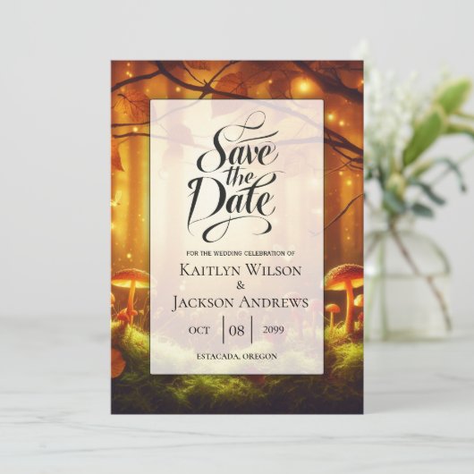 Zauberhafte Amberwaldhochzeit Save The Date (Stehend Vorderseite)