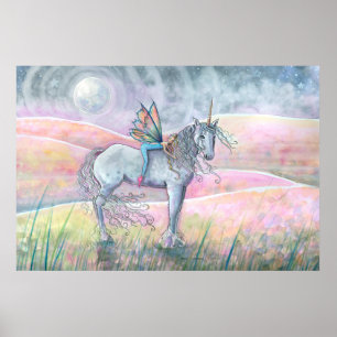 Zauberhafte Berge Einhorn und Fairy Fantasy Art Poster