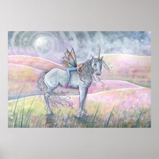 Zauberhafte Berge Einhorn und Fairy Fantasy Art Poster (Vorne)