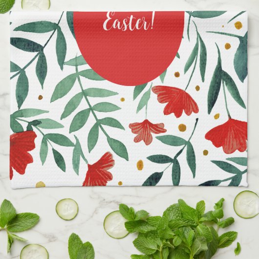 Zauberhafte Blume in Rot und Grün Geschirrtuch (Gefaltet)