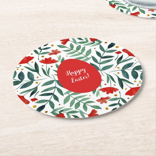 Zauberhafte Blume in Rot und Grün Runder Pappuntersetzer (Angewinkelt)