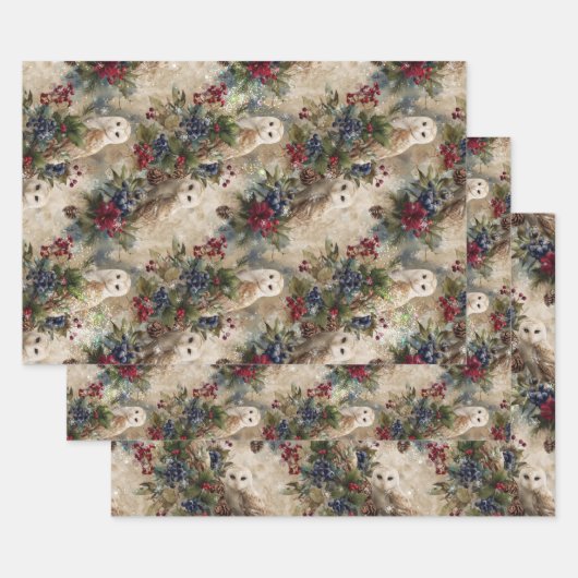 Zauberhafte Blumen-Eule Geschenkpapier Set (Set)