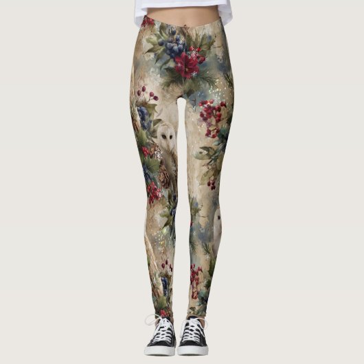 Zauberhafte Blumen-Eule Leggings (Vorderseite)