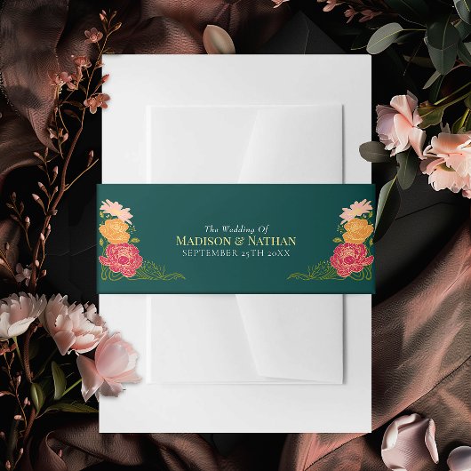 Zauberhafte Blumenhochzeit im Garten Einladungsbanderole