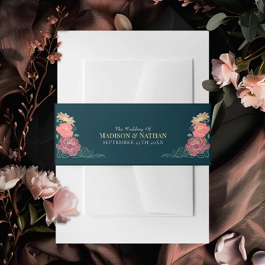 Zauberhafte Blumenhochzeit im Garten Einladungsbanderole