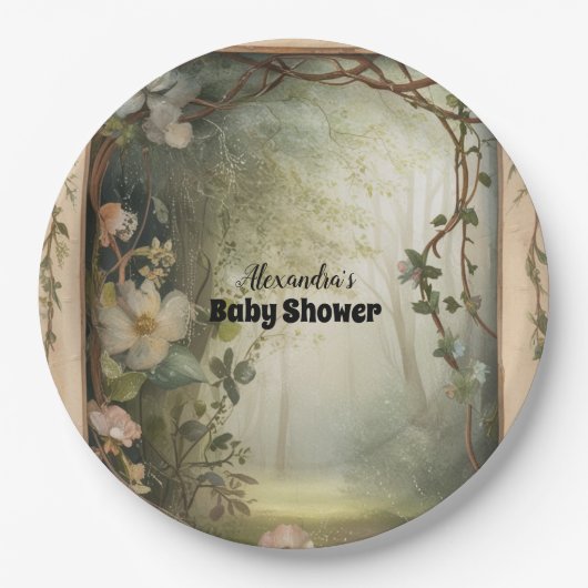 Zauberhafte Blumenwaldsäulendusche Pappteller (Vorderseite)