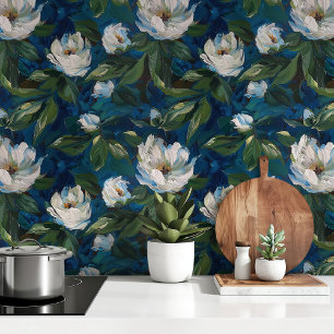 Zauberhafte Blüten: Weiße Peonies auf Deep Blue Tapete