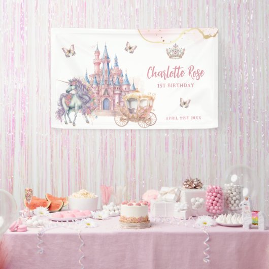 Zauberhafte Burg Einhorn Rosa Prinzessin 1. Geburt Banner (Party)