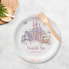 Zauberhafte Burg Einhorn Rosa Prinzessin 1. Geburt Pappteller