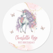 Zauberhafte Burg Einhorn Rosa Prinzessin 1. Geburt Runder Aufkleber (Vorderseite)