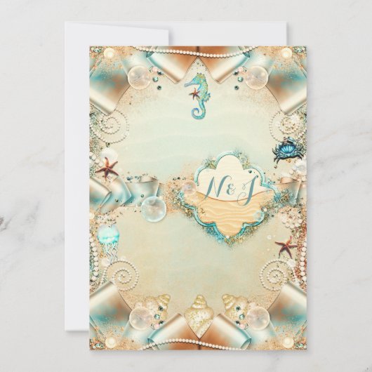 Zauberhafte Creme unter Meeresperlen Hochzeit der Einladung (Rückseite)