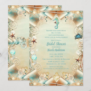Zauberhafte Creme unter Meeresperlen Ribbon Bridal Einladung